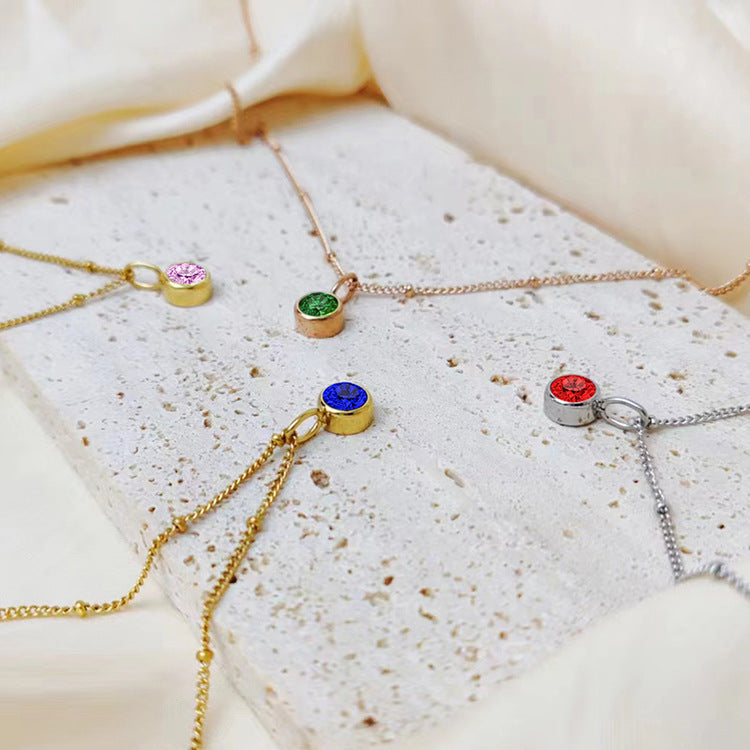 Round Birthstone Pendant Necklace