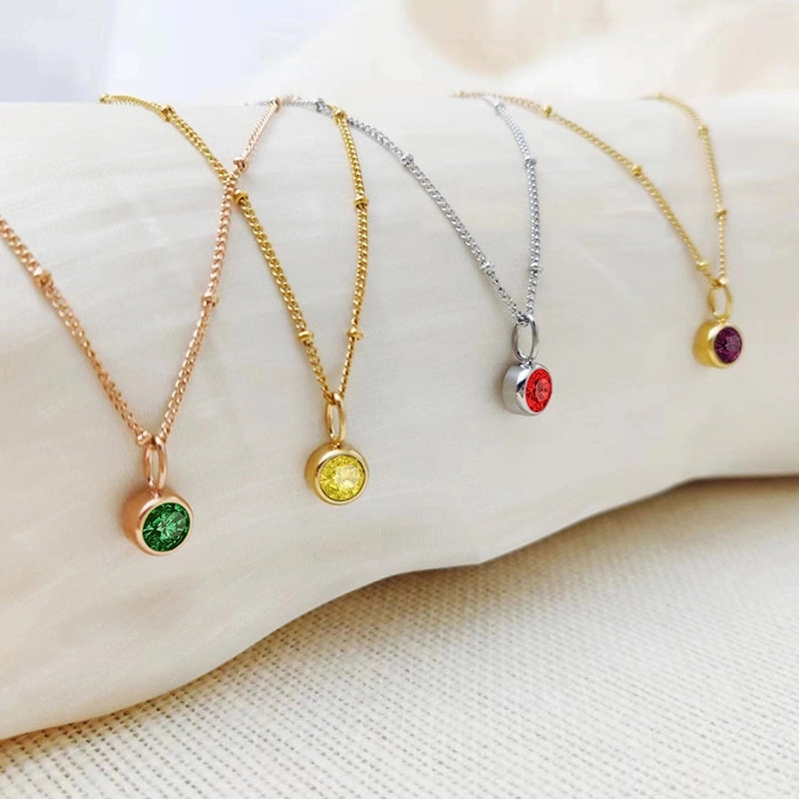 Round Birthstone Pendant Necklace