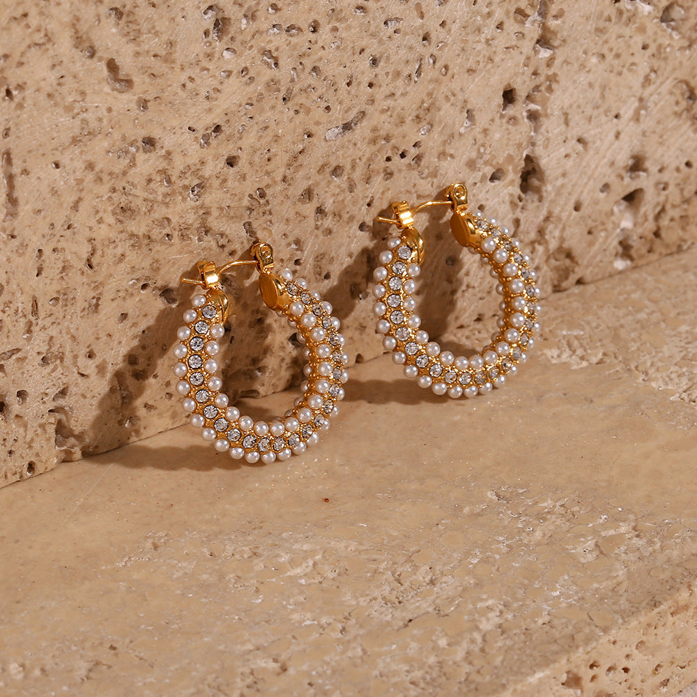 Beaded Pearl Hoops