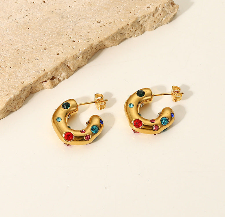 Retro Multicolored Gold Hoops